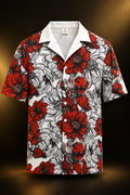Camisa floral de frente con fondo negro y dorado